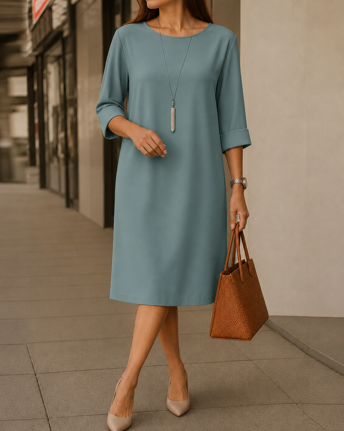 Elegante Midi Jurk Dames – Stijlvolle Herfstjurk