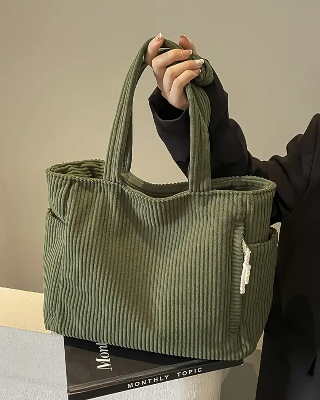 Geribde Draagtas Dames met Koorddetail – Herfst Shopper