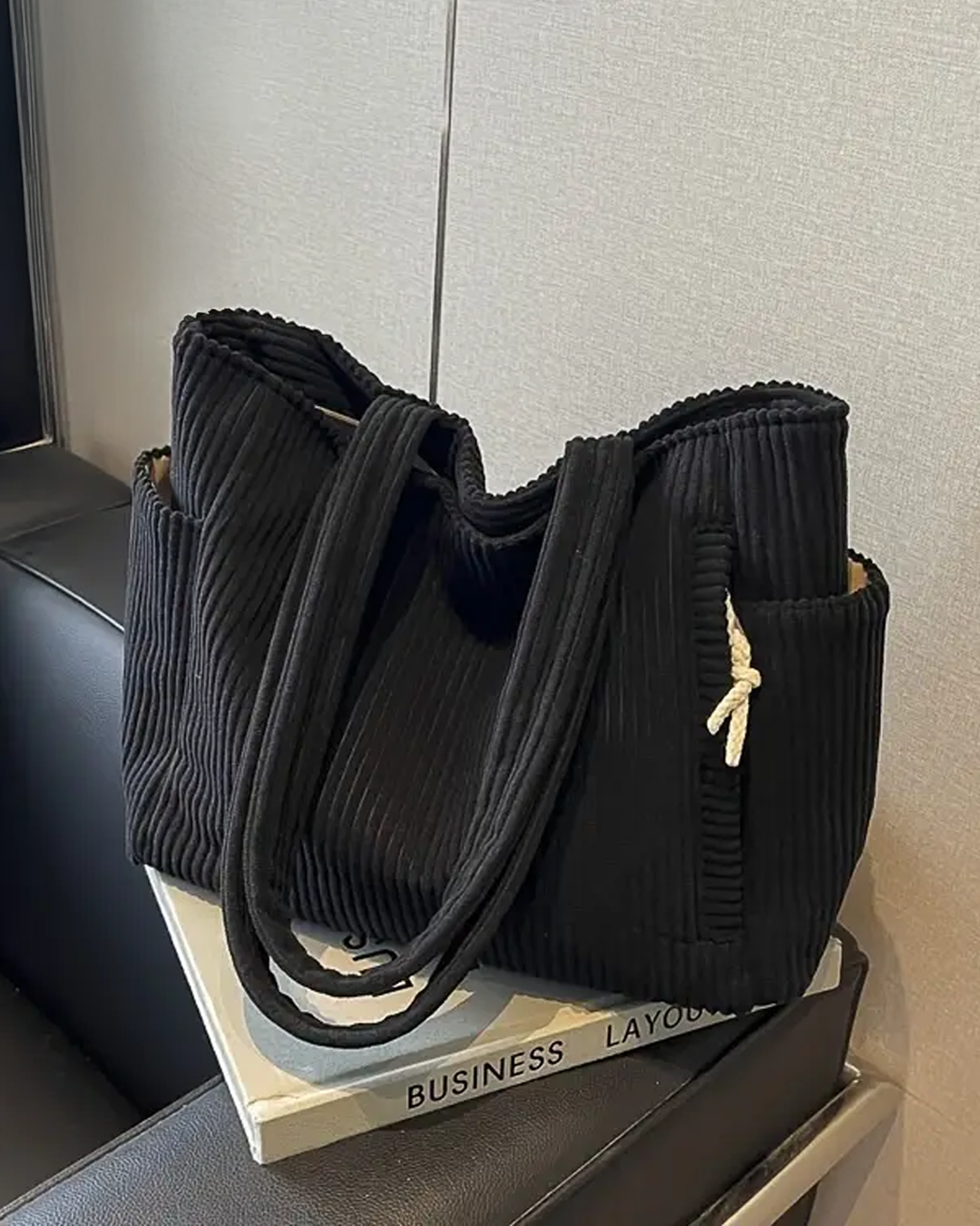 Geribde Draagtas Dames met Koorddetail – Herfst Shopper