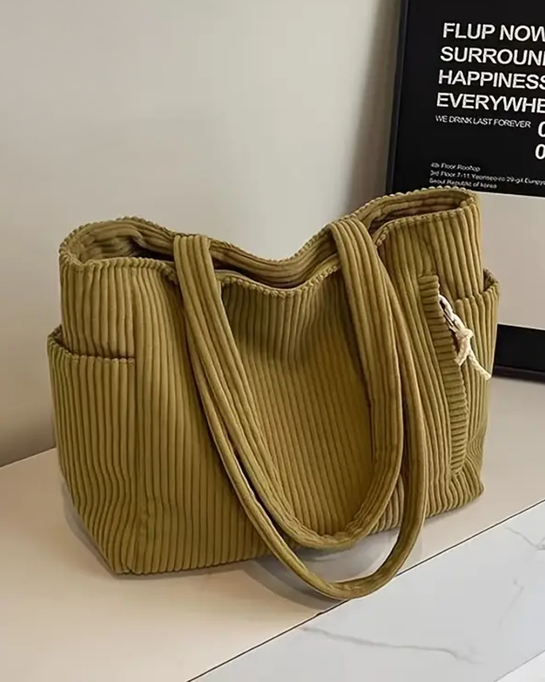 Geribde Draagtas Dames met Koorddetail – Herfst Shopper