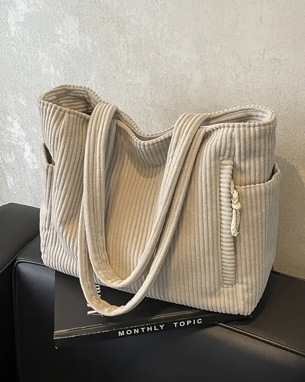 Geribde Draagtas Dames met Koorddetail – Herfst Shopper