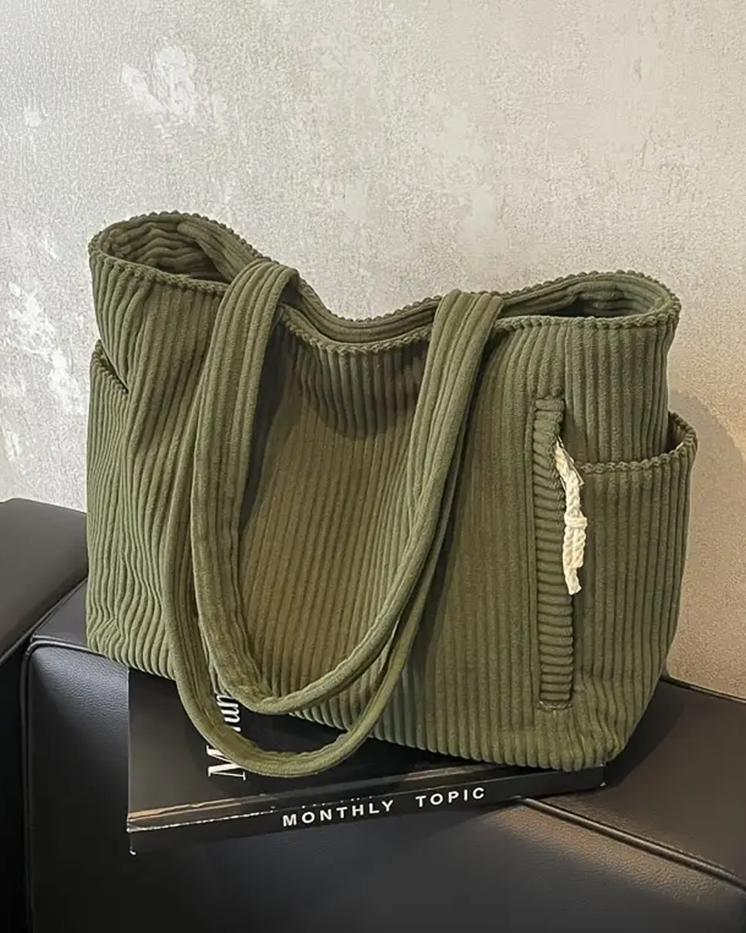 Geribde Draagtas Dames met Koorddetail – Herfst Shopper