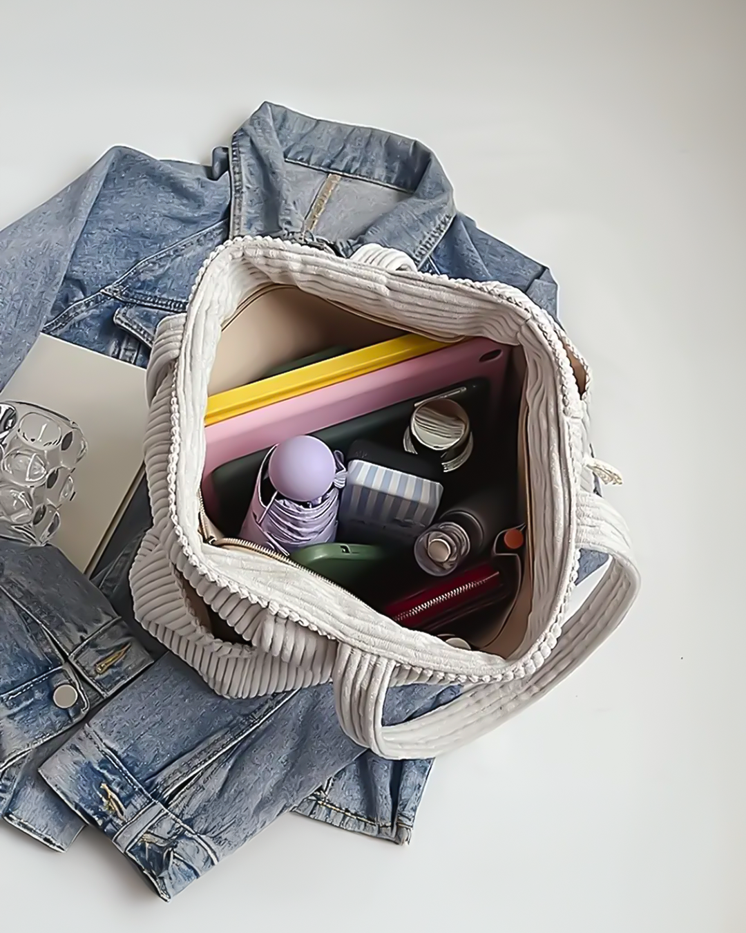 Geribde Draagtas Dames met Koorddetail – Herfst Shopper
