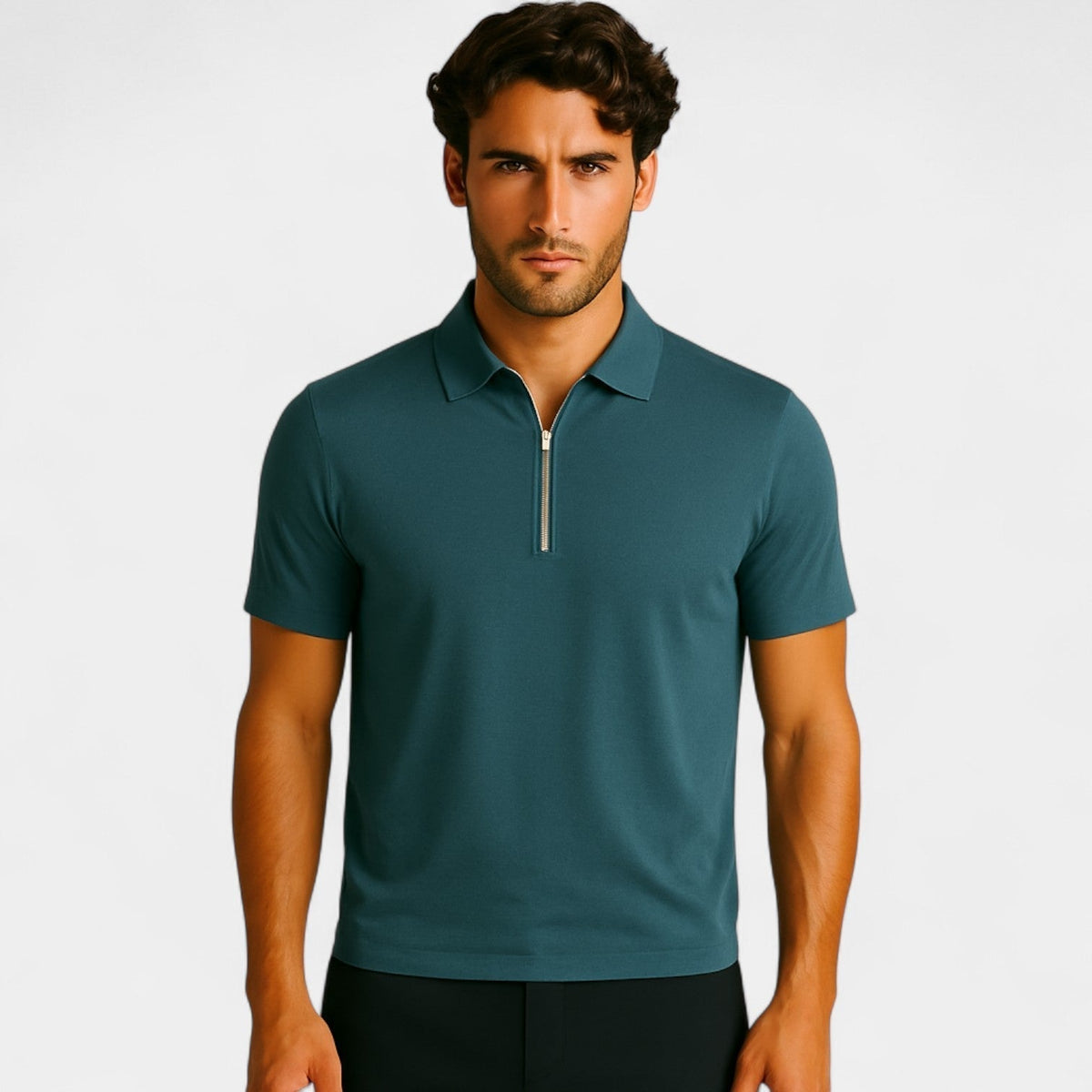 HEREN POLO KWART ZIP LICHTE MESH