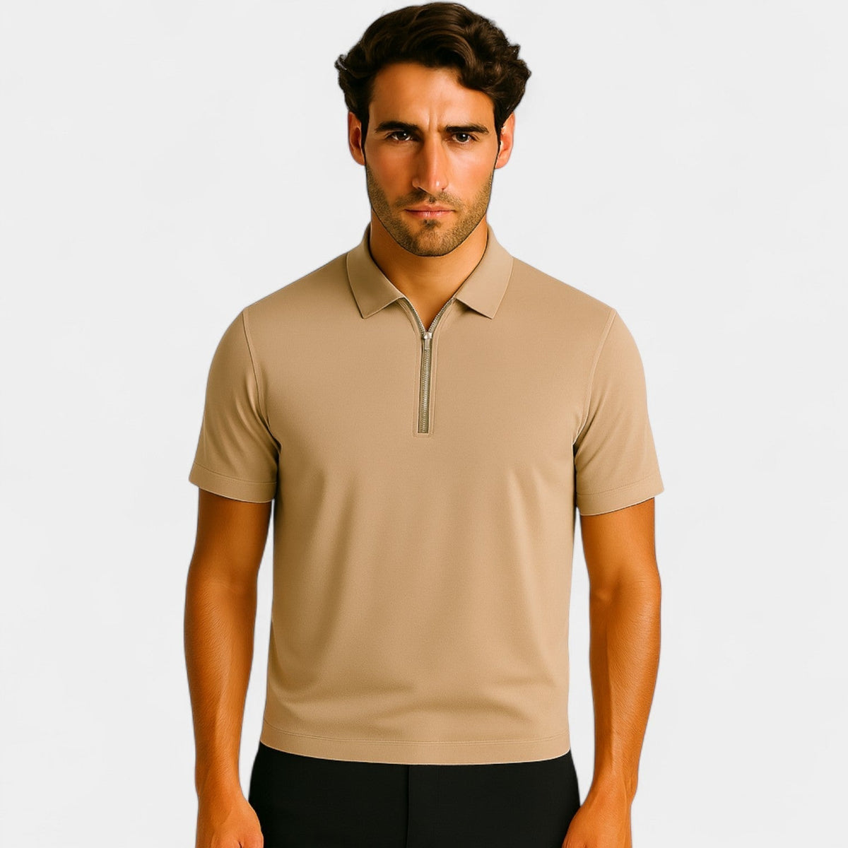 HEREN POLO KWART ZIP LICHTE MESH