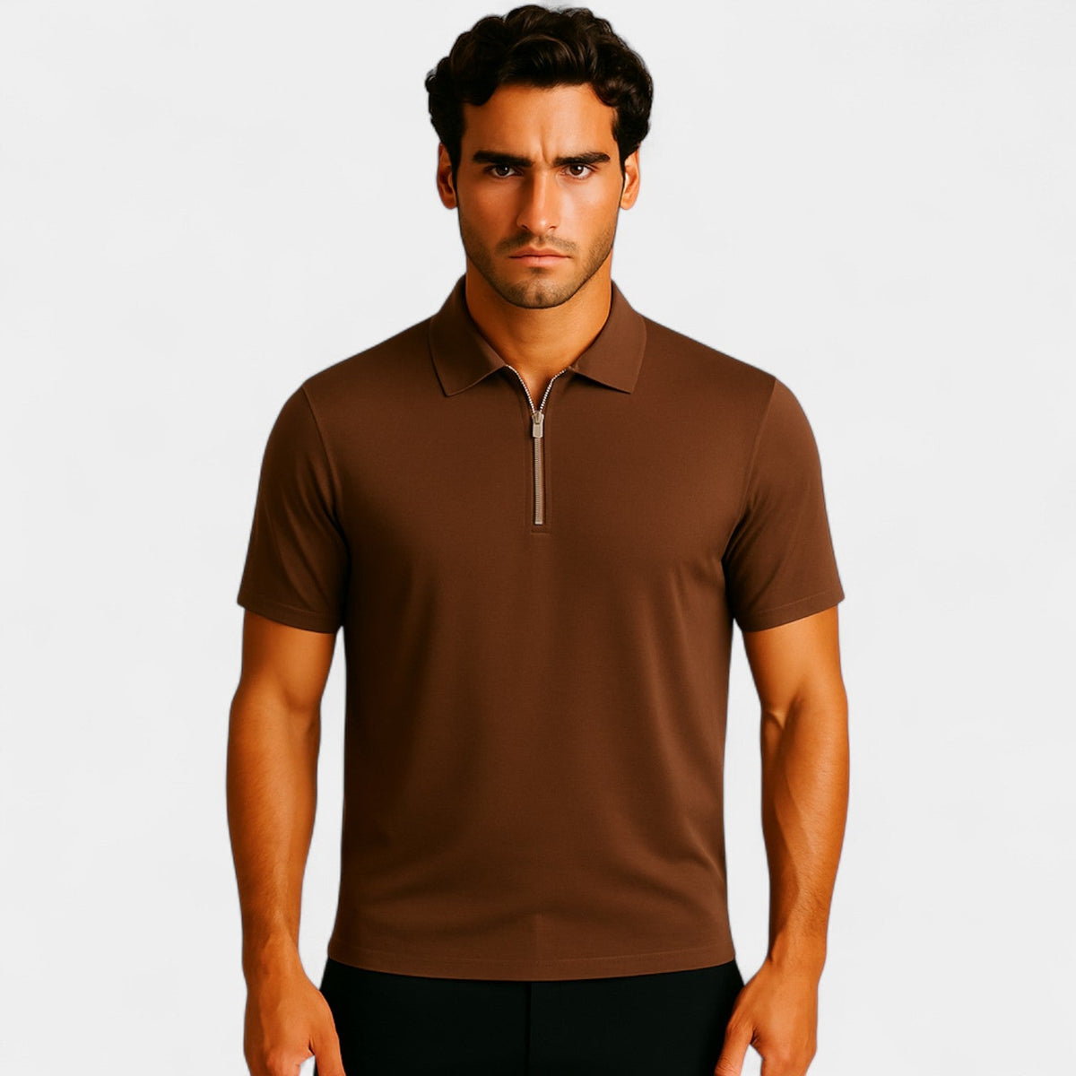HEREN POLO KWART ZIP LICHTE MESH