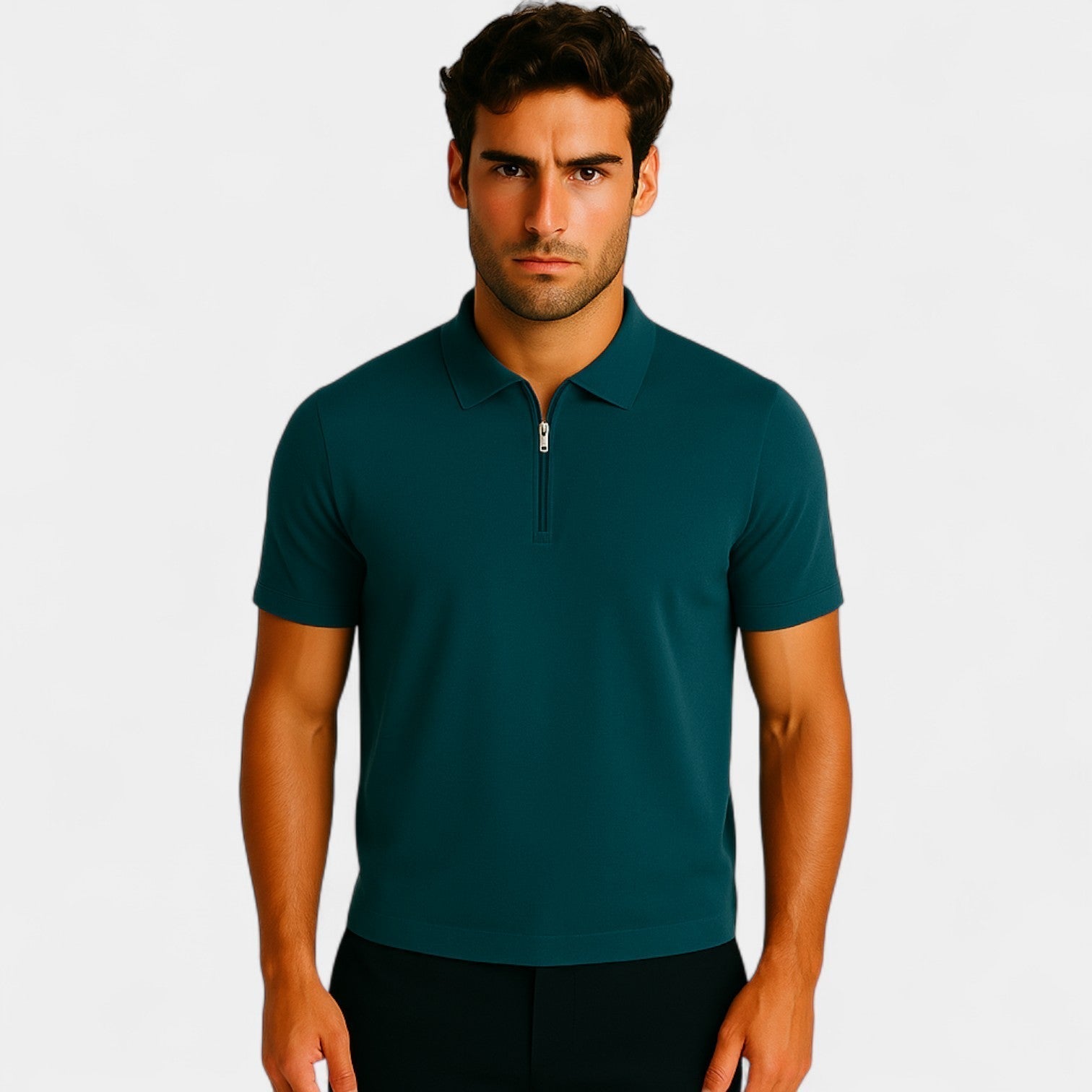 HEREN POLO KWART ZIP LICHTE MESH