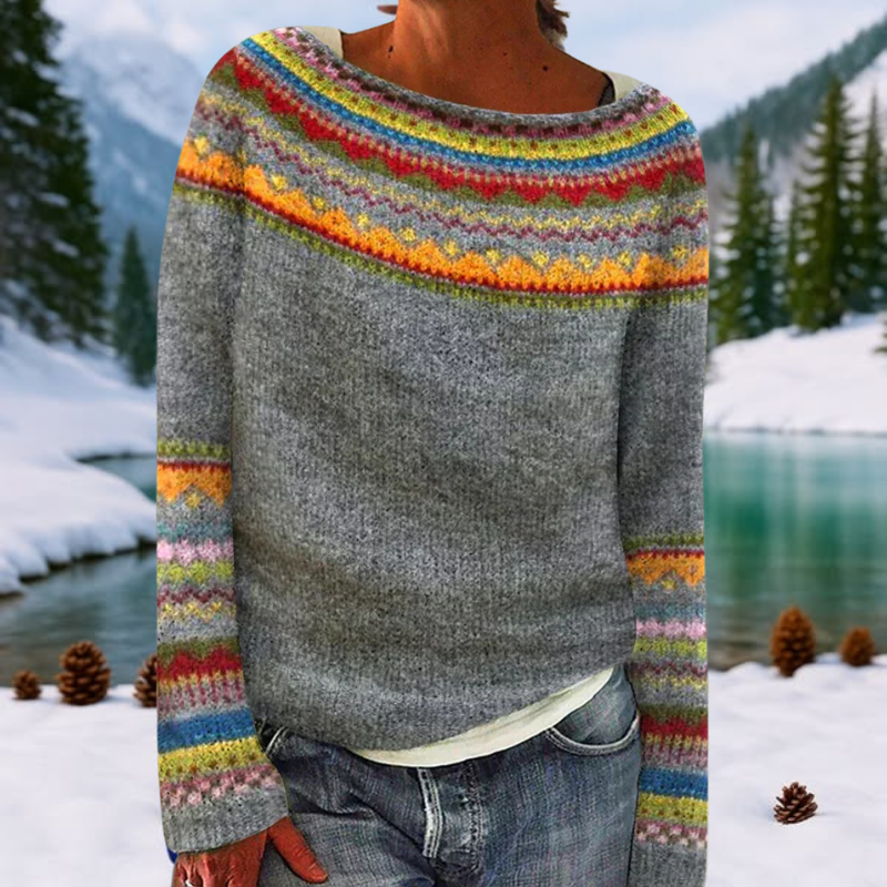 Retro IJslandse Trui Dames – Nordic Herfsttrui met Patroon