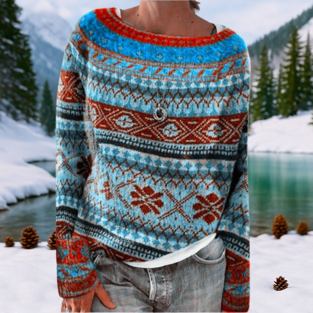 Retro IJslandse Trui Dames – Nordic Herfsttrui met Patroon