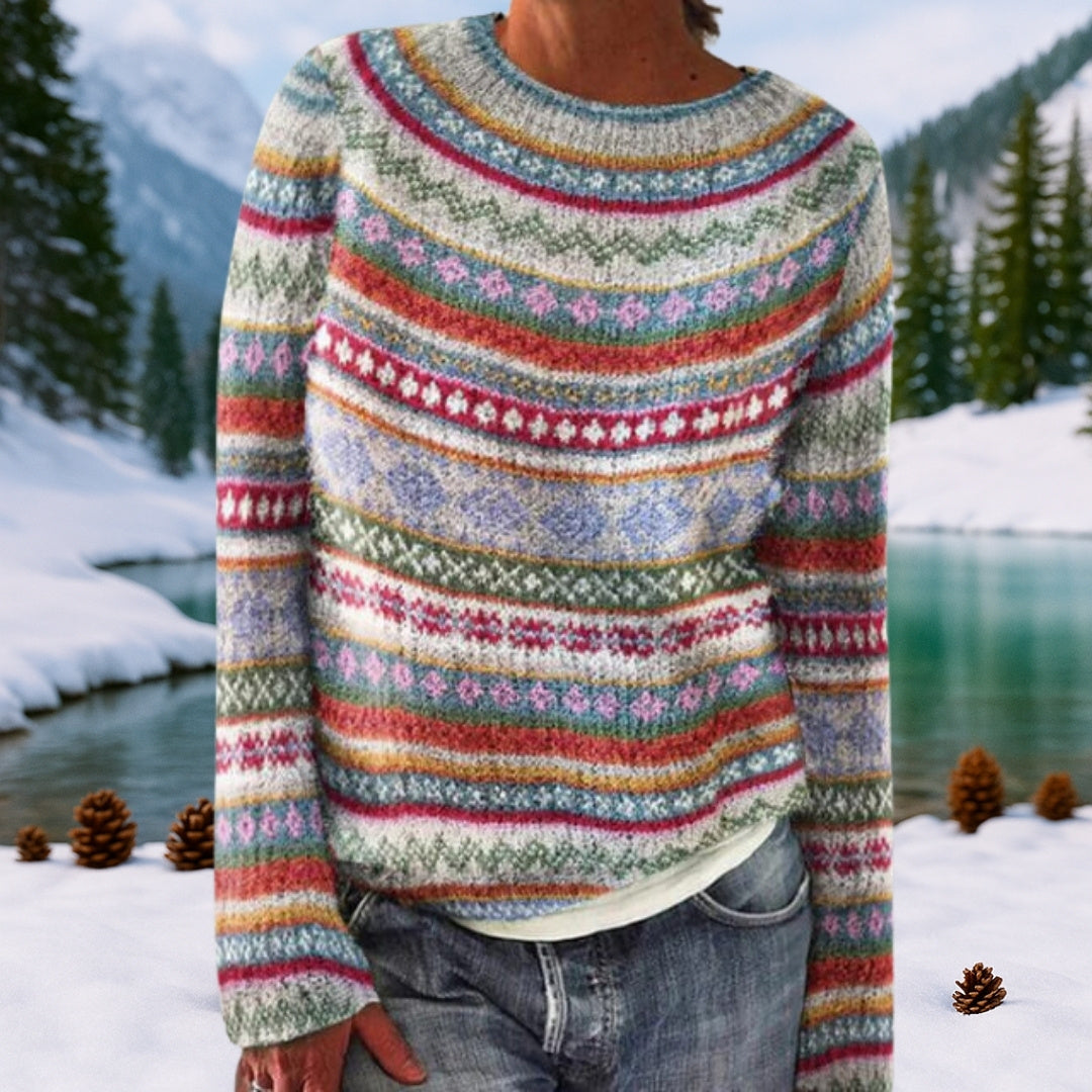 Retro IJslandse Trui Dames – Nordic Herfsttrui met Patroon