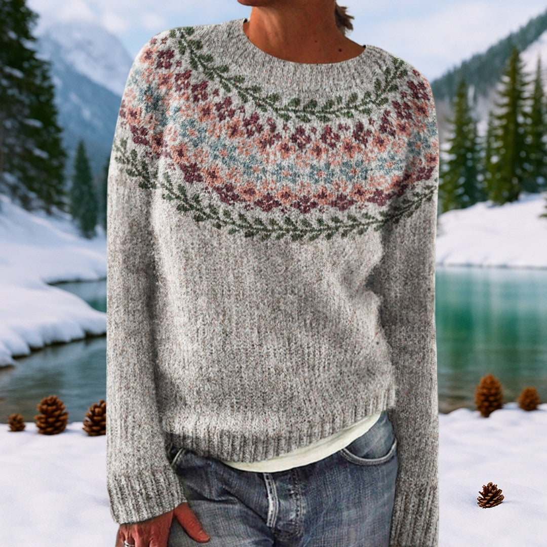 Retro IJslandse Trui Dames – Nordic Herfsttrui met Patroon