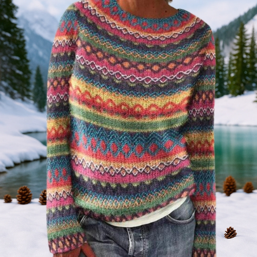 Retro IJslandse Trui Dames – Nordic Herfsttrui met Patroon