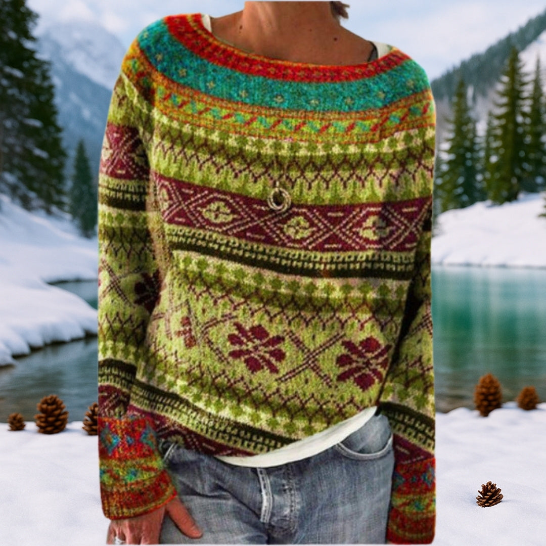 Retro IJslandse Trui Dames – Nordic Herfsttrui met Patroon