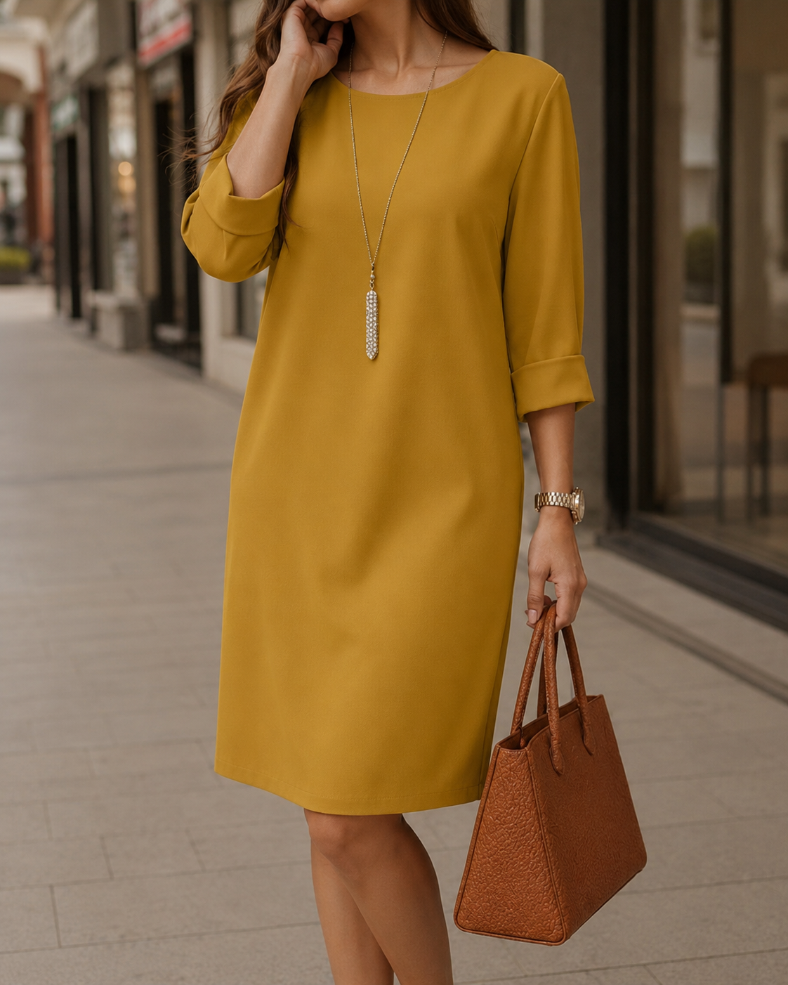 Elegante Midi Jurk Dames – Stijlvolle Herfstjurk