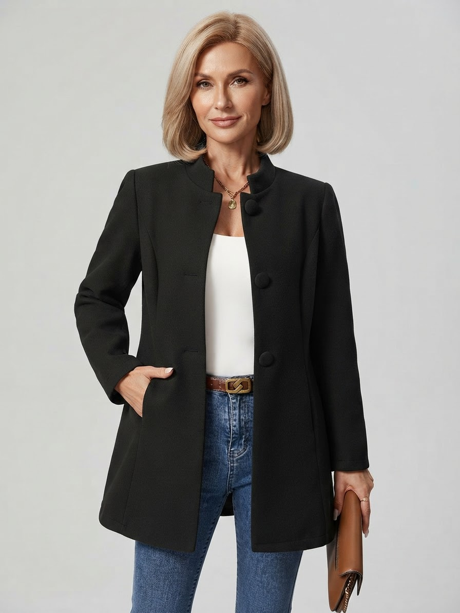 Klassieke Damesjas met Opstaande Kraag – Elegante Herfstjas
