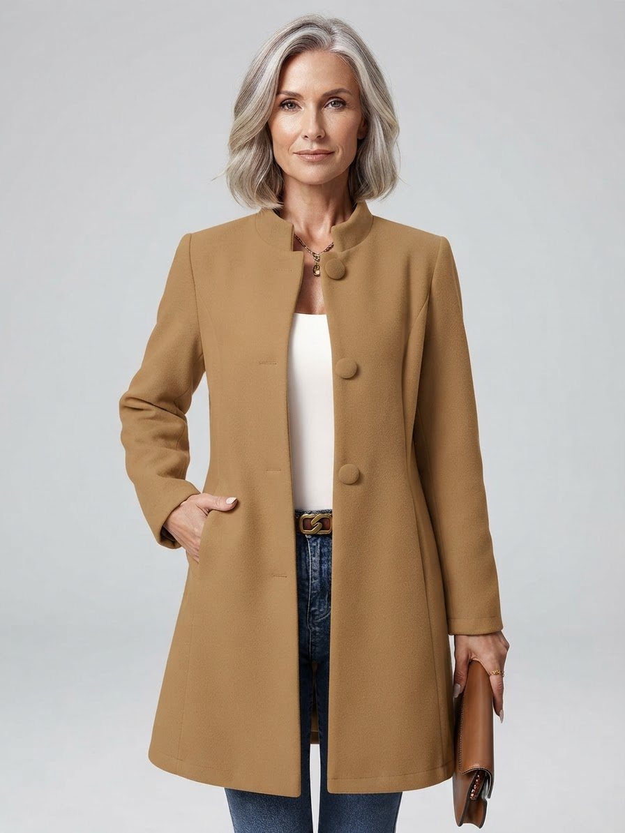 Klassieke Damesjas met Opstaande Kraag – Elegante Herfstjas