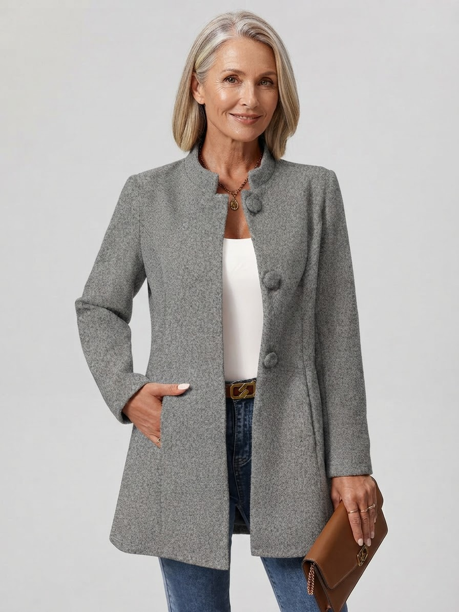 Klassieke Damesjas met Opstaande Kraag – Elegante Herfstjas
