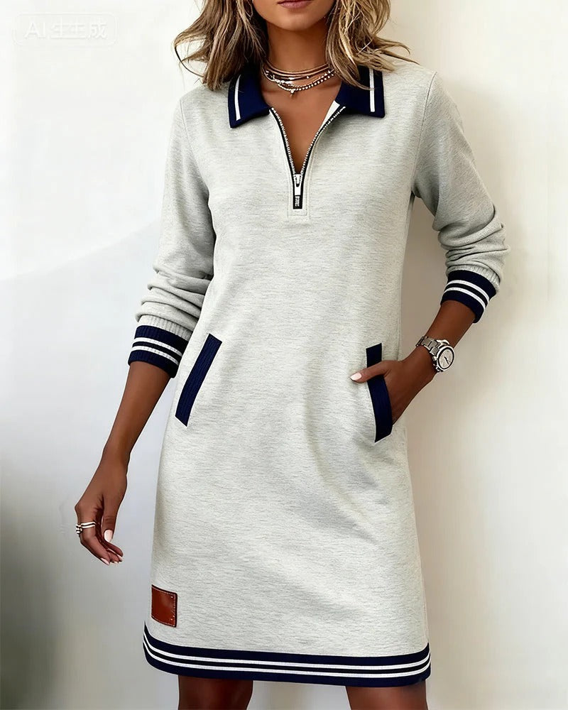 Chique Katoenen Jurk met Lange Mouwen – Dames Herfstjurk