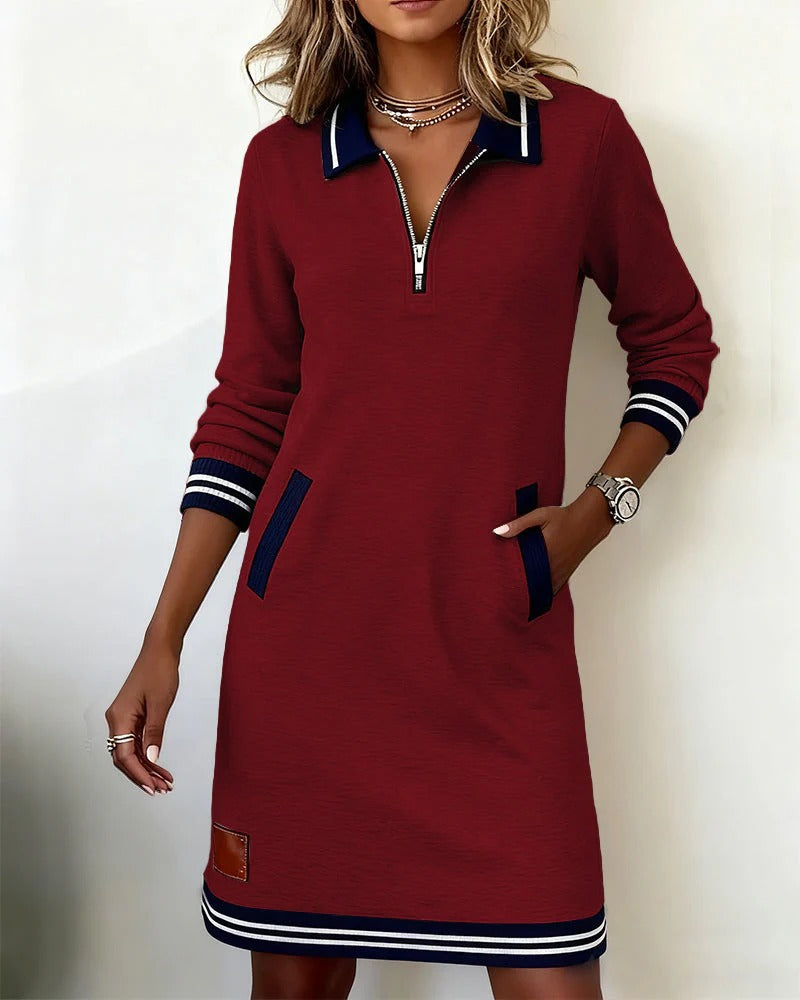 Chique Katoenen Jurk met Lange Mouwen – Dames Herfstjurk